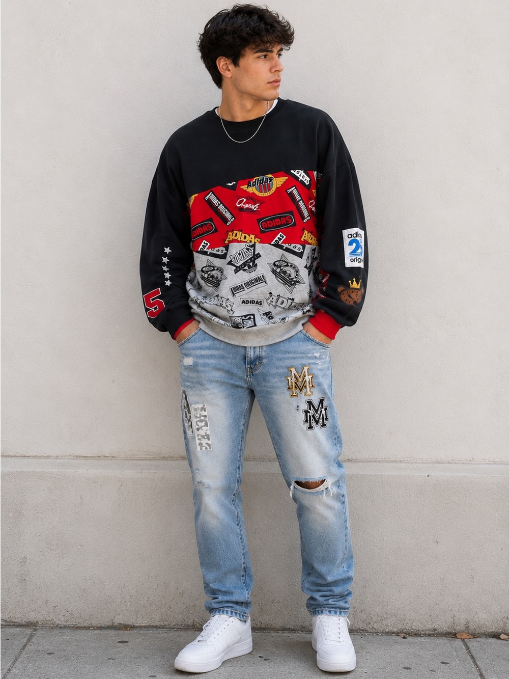 RARE VINTAGE ADIDAS ORIGINALS X NIGO 25TH ANNIVERSARY JAMS BLOCKED CREWNECK 2XL - Picture 5 of 12
